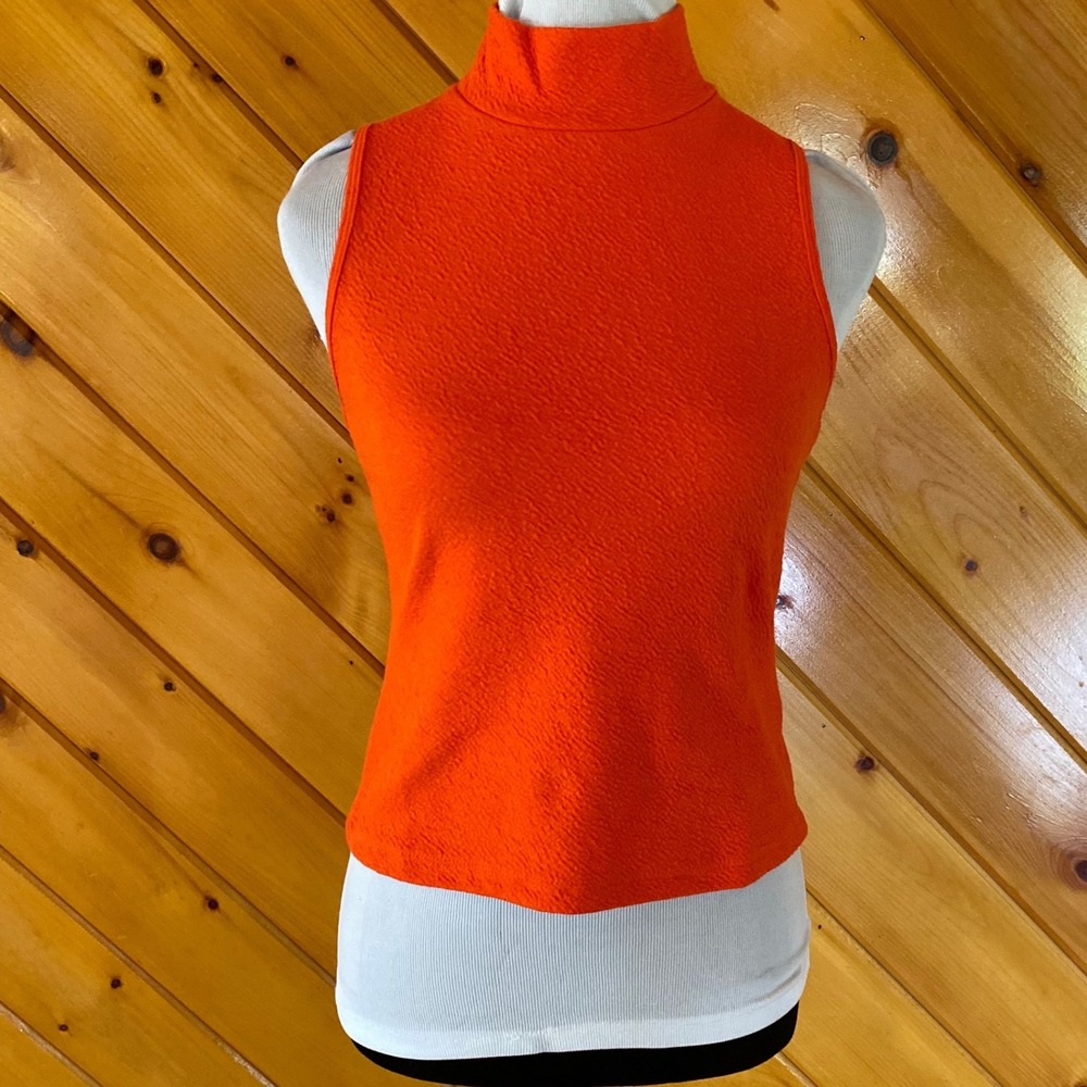 Maeve by Anthropologie Orange Textured Mock Neck Sleeveless Top XSP Crop